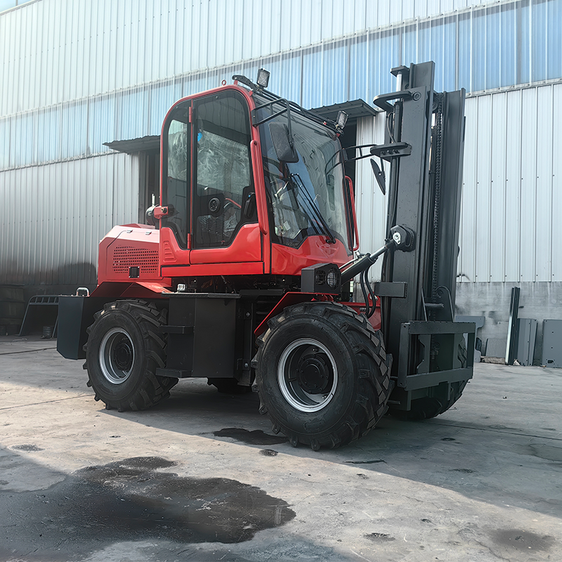 3.5 Ton 4x2 Road Articulated Hydraulic Lift Height 3-7m Diesel All Terrain Forklift Single Stage Mast Seated Operation Cab/Euro5