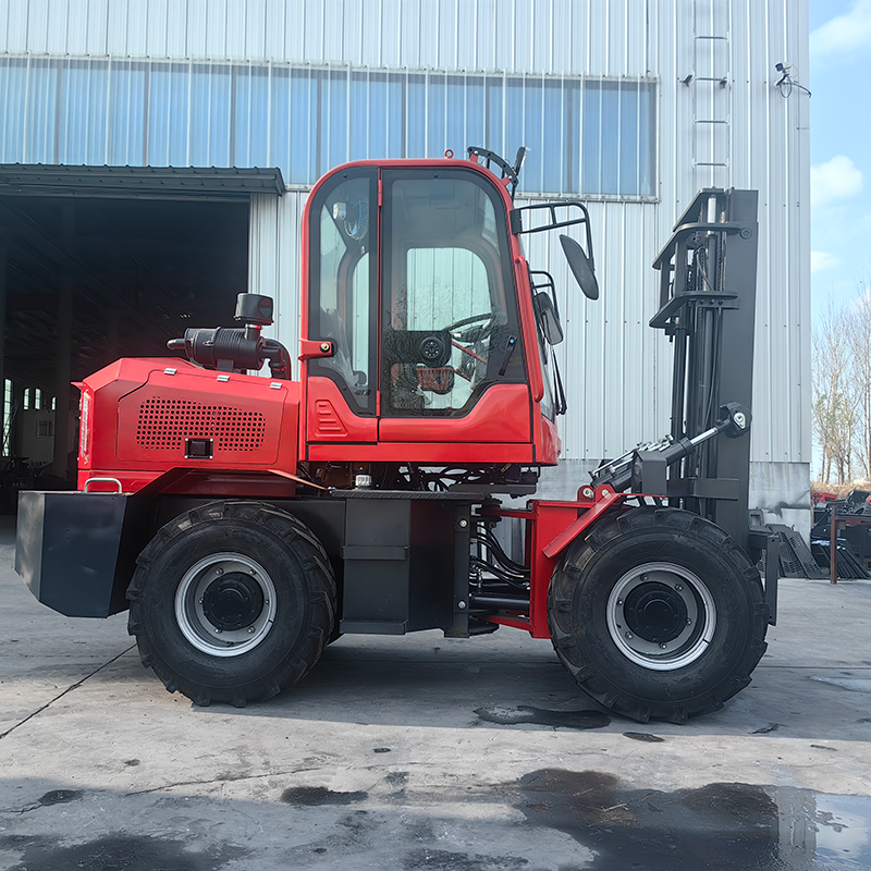 3.5 Ton 4x2 Road Articulated Hydraulic Lift Height 3-7m Diesel All Terrain Forklift Single Stage Mast Seated Operation Cab/Euro5