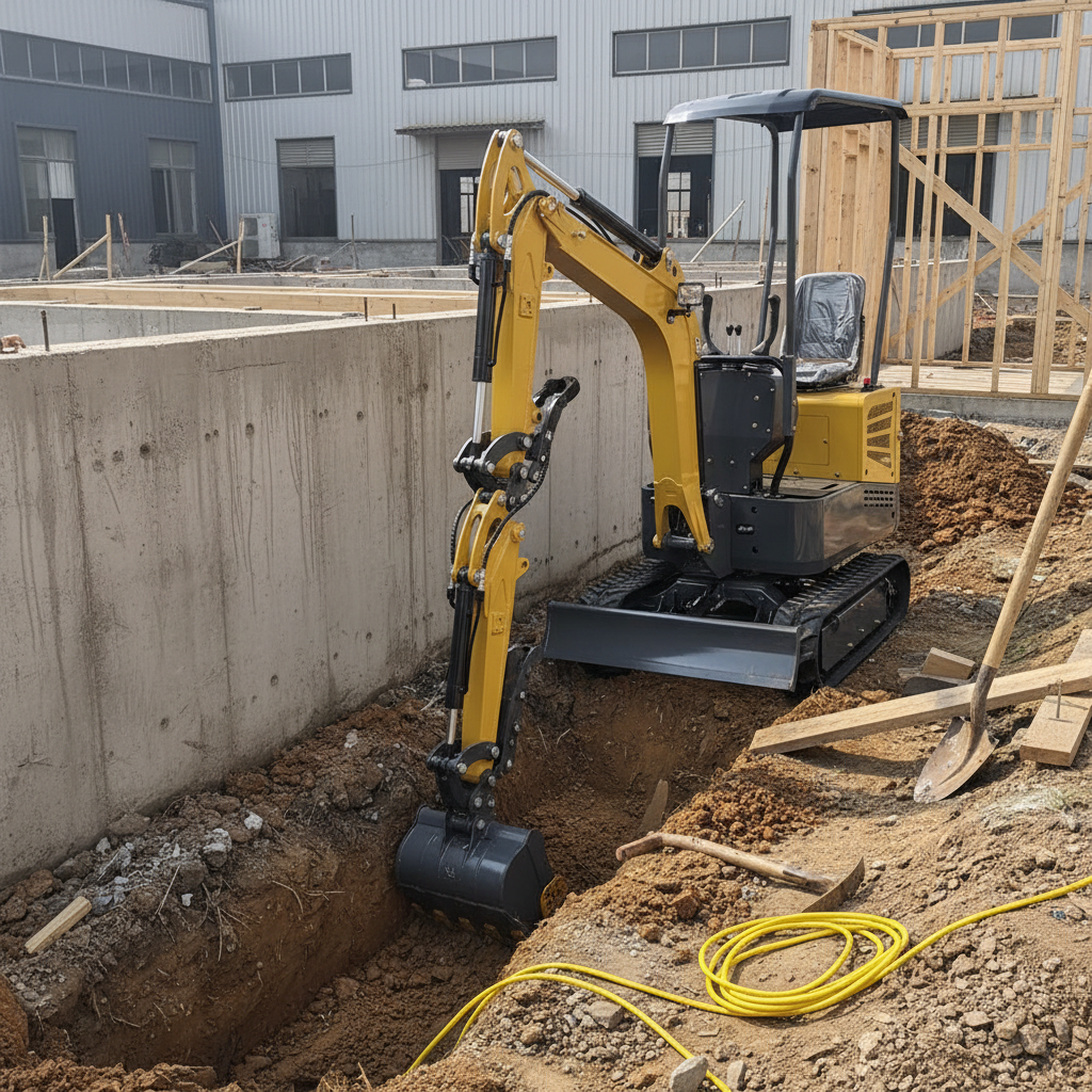 A 1.3-ton mini excavator, equipped with a Kubota engine, is a tracked excavator suitable for farmland improvement and excavation operations.